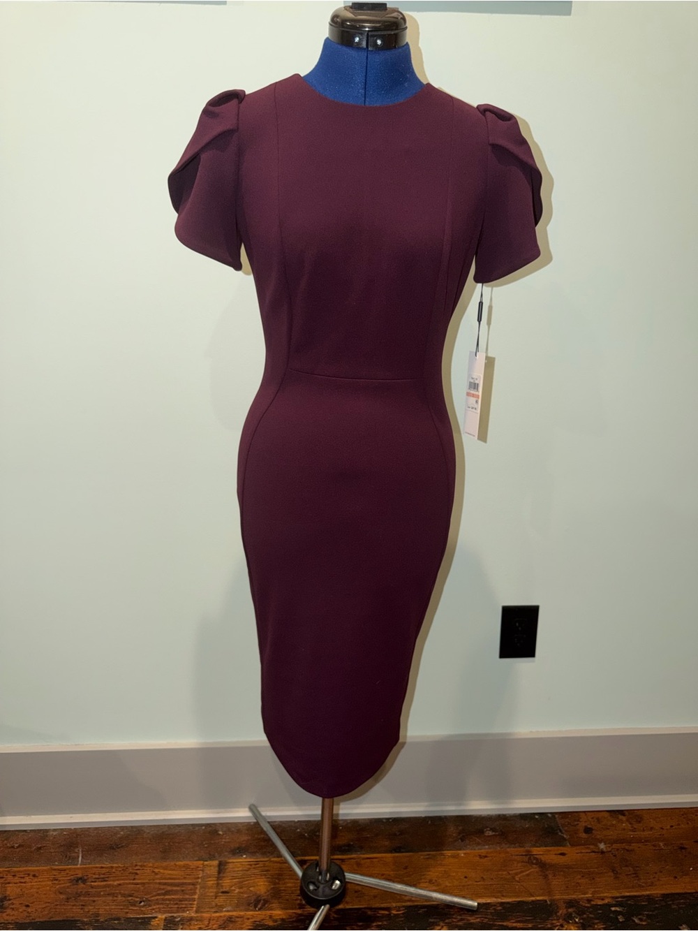 Calvin Klein maroon Dress with Puff Shoulders